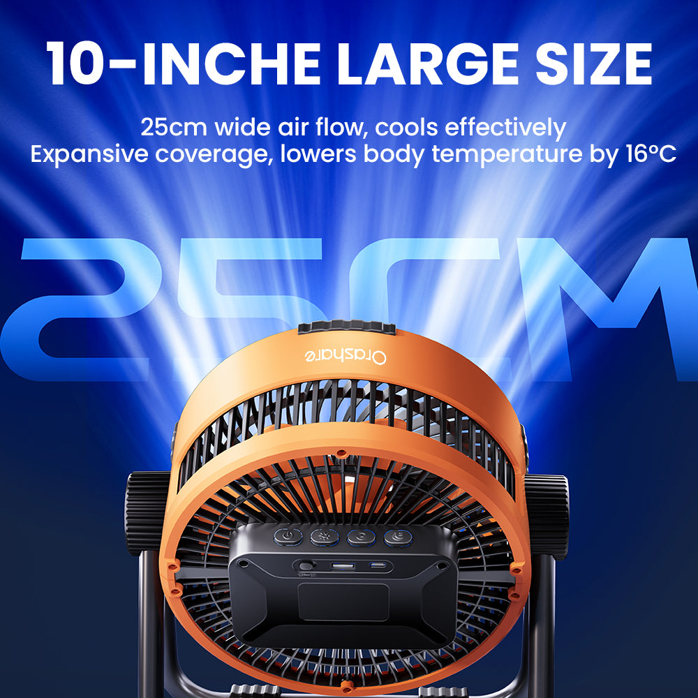 Orashare DF04 20000mAh Desk Fan Rechargeable 4 Speeds Wind 10 Inch Storm Fan With Powerbank & Light