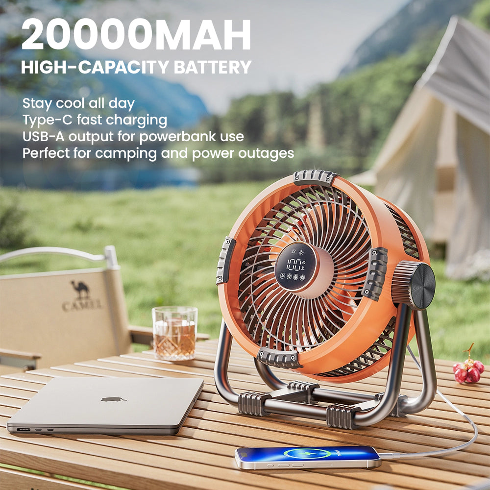 Orashare DF04 20000mAh Desk Fan Rechargeable 4 Speeds Wind 10 Inch Storm Fan With Powerbank & Light